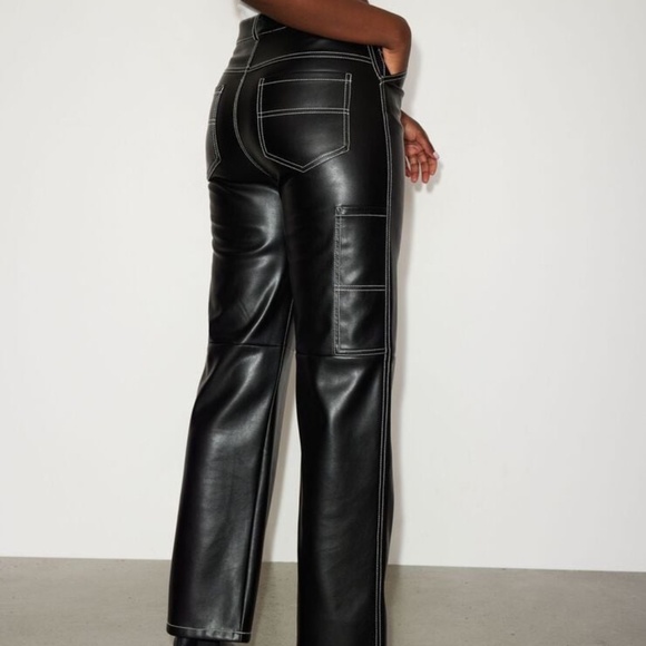 Dynamite Faux Leather Straight Pants w/ Contrast Stitch | Size 0 | Black - Picture 1 of 7